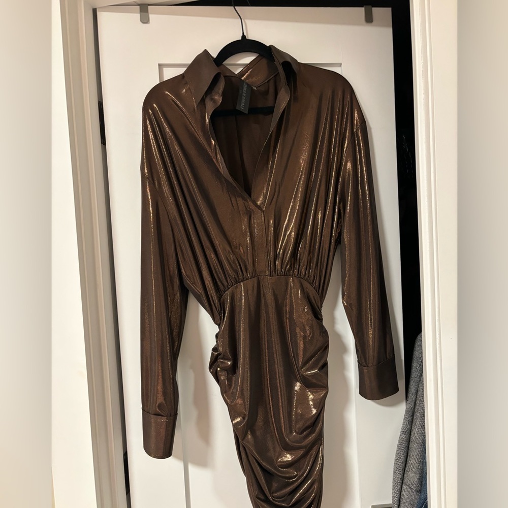 COPY - Norma Kamali oversized BF shirred bottom mini dress